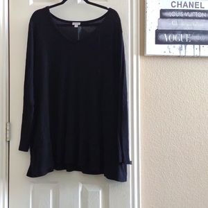Avenue Black Long Sleeve Knit Peplum Tee